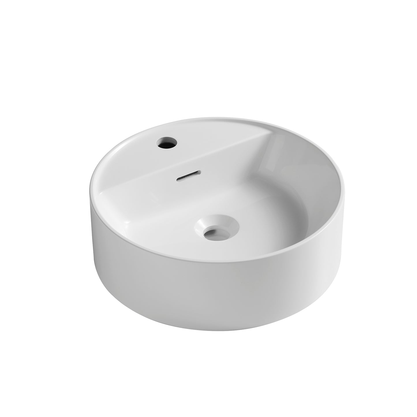 JINBO 16'' Bathroom Round Solid Surface Basin with Faucet Hole, NO Cabinet,No Sink Cover, NO Faucet, White image 1