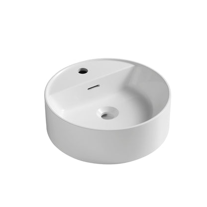 JINBO 16'' Bathroom Round Solid Surface Basin with Faucet Hole, NO Cabinet,No Sink Cover, NO Faucet, White image 1