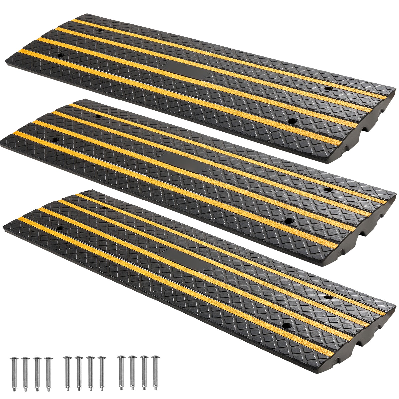 Car Driveway Rubber Curb Ramp, 33069 lbs Load Capacity, 2.6 inch Rise Curbside Bridge Ramp with Yellow Reflective Strips, Suitable for Loading Dock, Warehouse, Garage, Sidewalk (3 Pack) image 1
