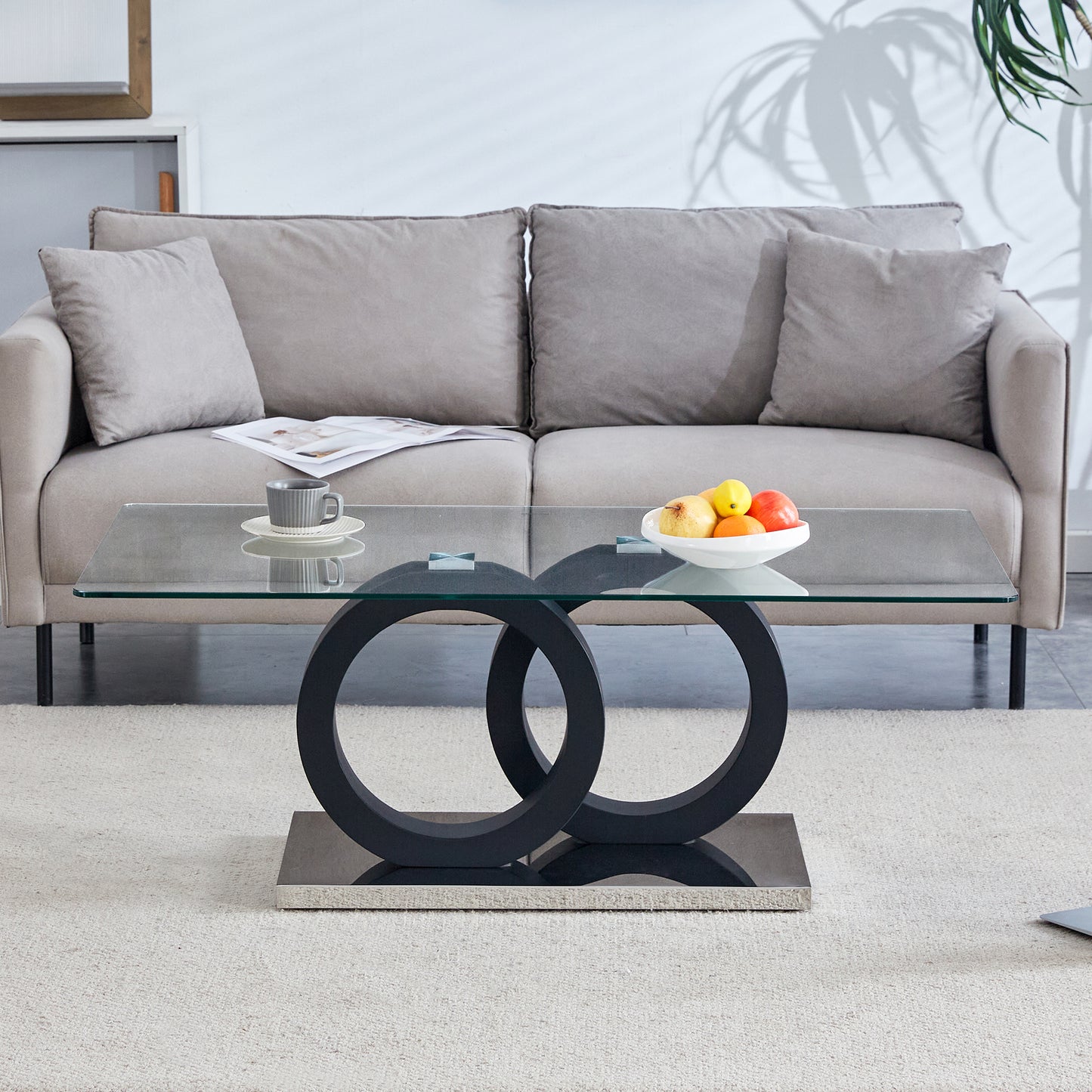 Modern Style Glass Top MDF Coffee Table with Black Base, Suitable for Living Rooms and Lounge Areas, with Product Dimensions of 47.2*25.6*17.8Inches. image 3