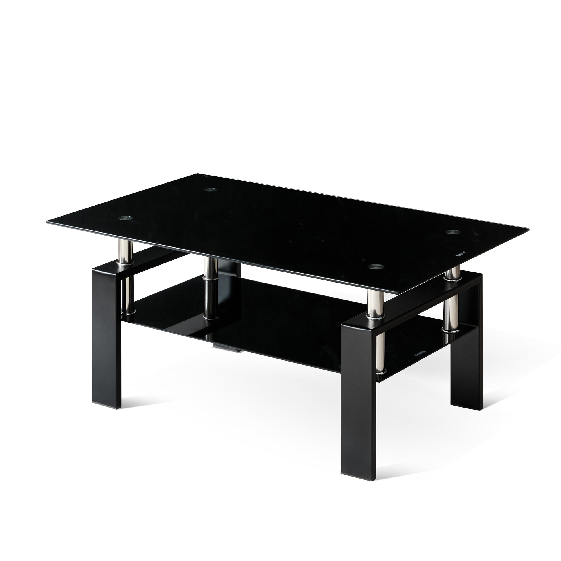 Tempered Black Glass Coffee Table, 2-Layers Tea Table image 11