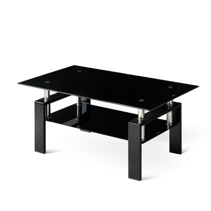 Tempered Black Glass Coffee Table, 2-Layers Tea Table image 11