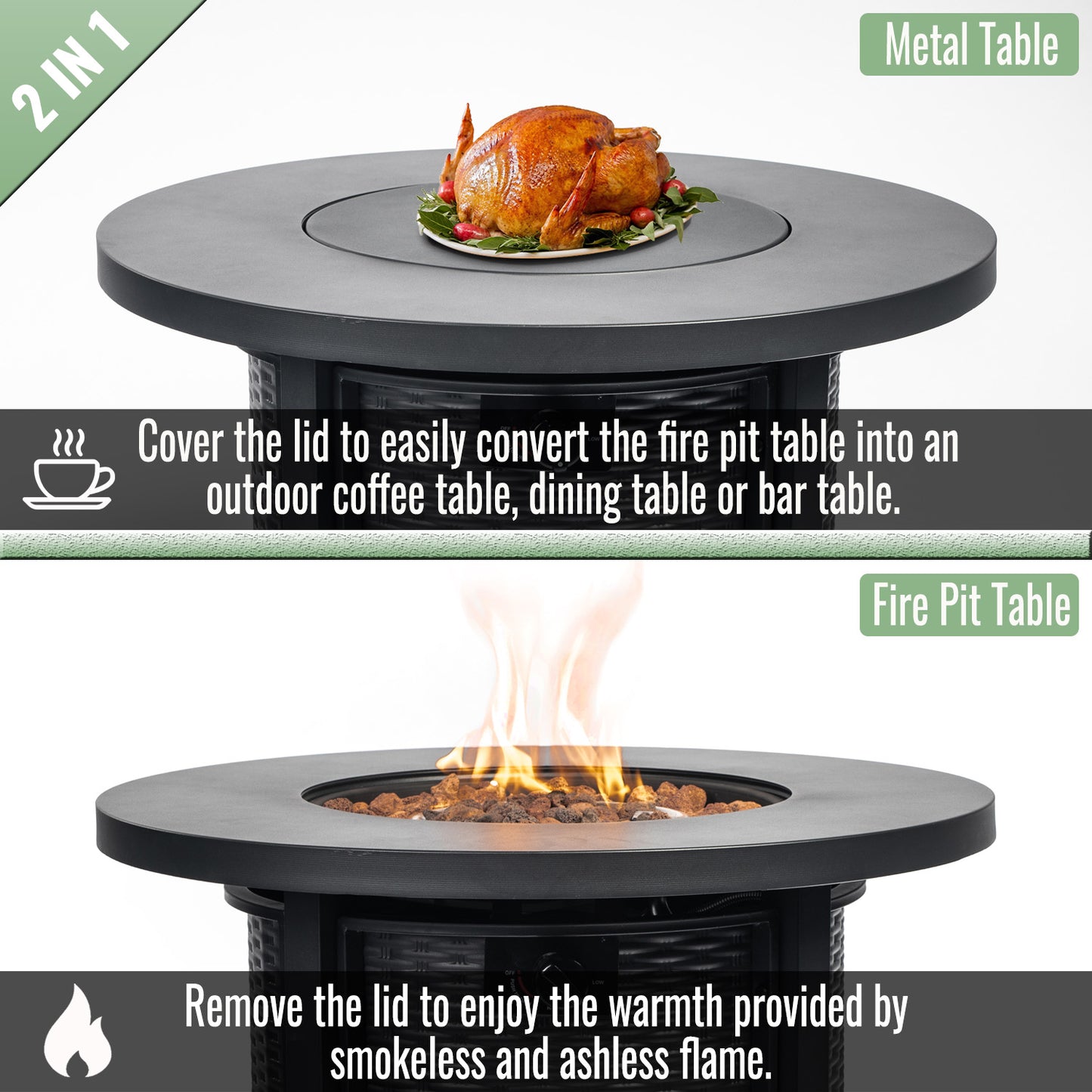 30" Propane Gas Fire Pit Table, 50000 BTU Round Steel Fire Pit for Outside Patio Deck Garden Courtyard-Black image 5