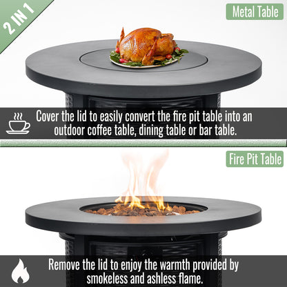 30" Propane Gas Fire Pit Table, 50000 BTU Round Steel Fire Pit for Outside Patio Deck Garden Courtyard-Black image 5