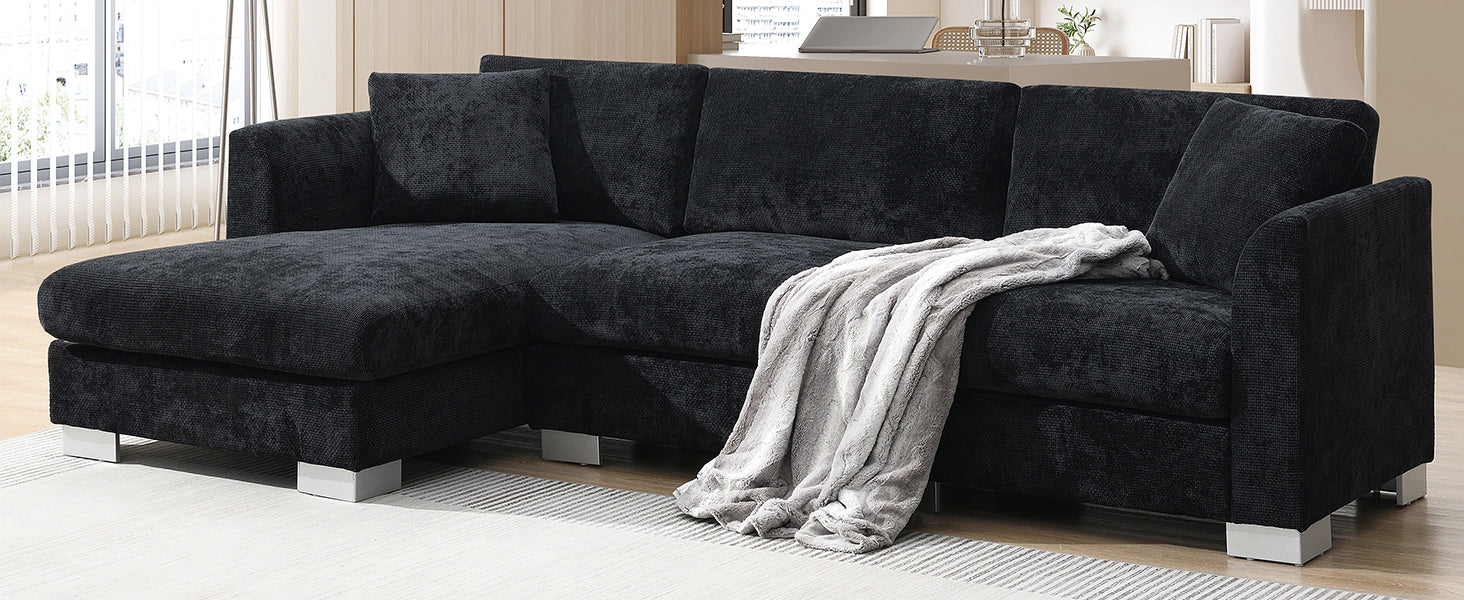 [NEW SKU of N723S6037B]96" Modern Cloud Sectional Sofa, L-shaped Luxury Couch Set with 2 Free pillows, 4-seat Chenille Indoor Furniture with Oversized Chaise for Living Room, Apartment, Office image 4