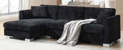 [NEW SKU of N723S6037B]96" Modern Cloud Sectional Sofa, L-shaped Luxury Couch Set with 2 Free pillows, 4-seat Chenille Indoor Furniture with Oversized Chaise for Living Room, Apartment, Office image 4