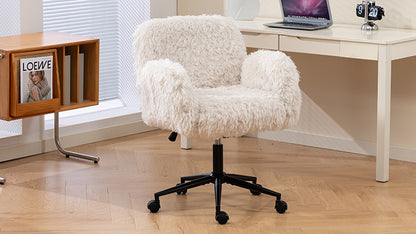 Criss Cross Chair with 5-Gear Adjustable Armrests & Wheels, Ergonomic Thickened Backrest Swivel Desk Chair for Home Office, Vanity, Bedroom and Living Room, Beige Lamb wool image 11