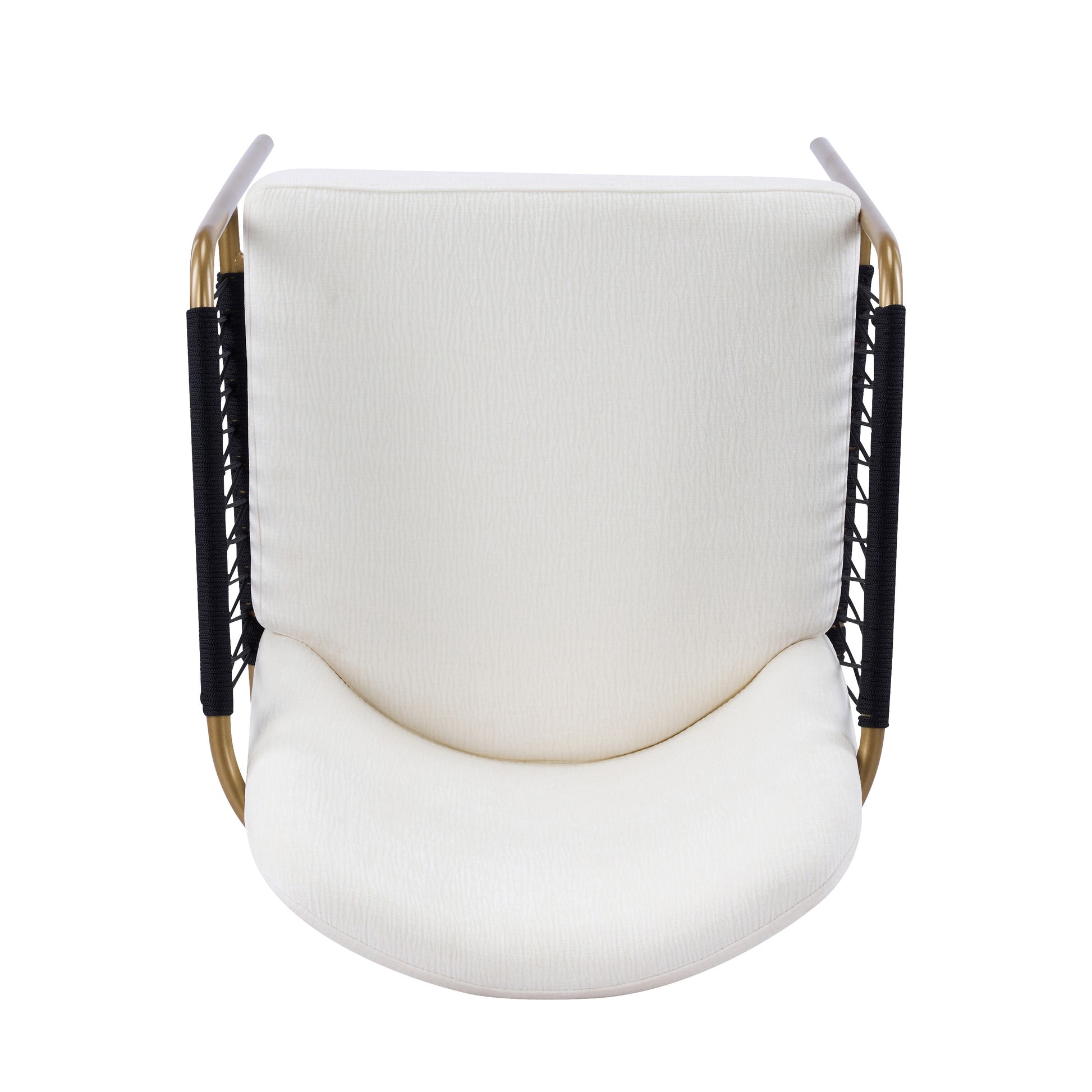 Modern Glam Upholstered Dining Chairs (Set of 2),Gold Metal Frame with Black Woven Armrests, Beige Fabric Seat image 9