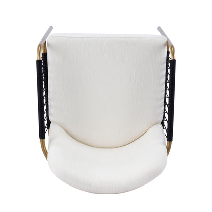 Modern Glam Upholstered Dining Chairs (Set of 2),Gold Metal Frame with Black Woven Armrests, Beige Fabric Seat image 9