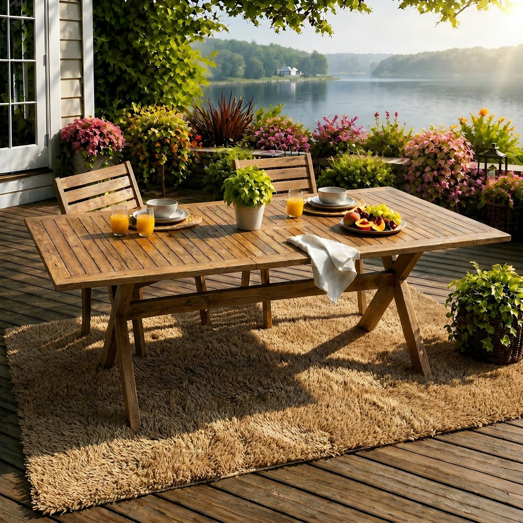 60"-76" Acacia Wood Outdoor Dining Table, Telescopic Table Ideal for Patio & Garden Gatherings, Teak Finish image 3