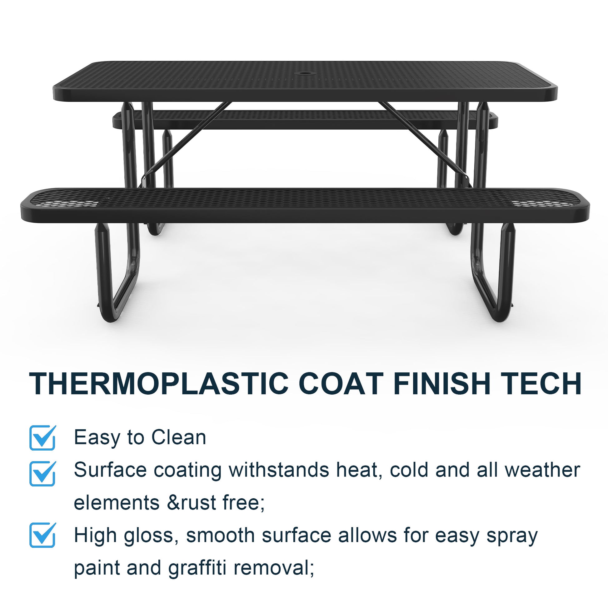 Black 6ft Long Table & Chair Set with Umbrella Hole image 2