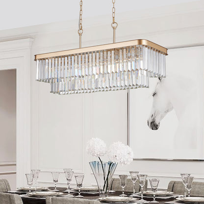 Chandeliers,Rectangular Crystal Chandelier Adjustable,E12 Modern Industrial Crystal Lights,Farmhouse Iron Ceiling Hanging Light for Kitchen Living Room Bedroom/Gold(Bulb Not Included) image 5