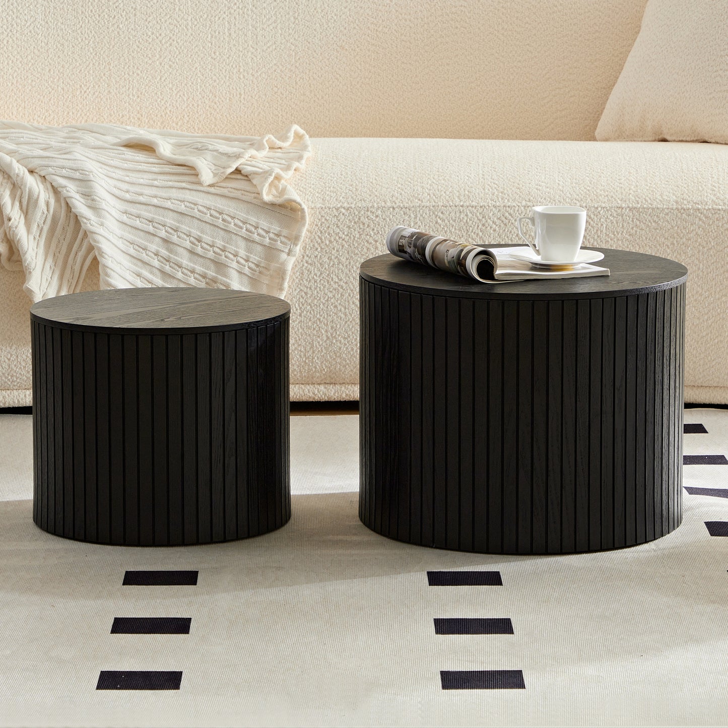Nested table set 2 pieces, MDF coffee table set Living room/lounge area, black image 2