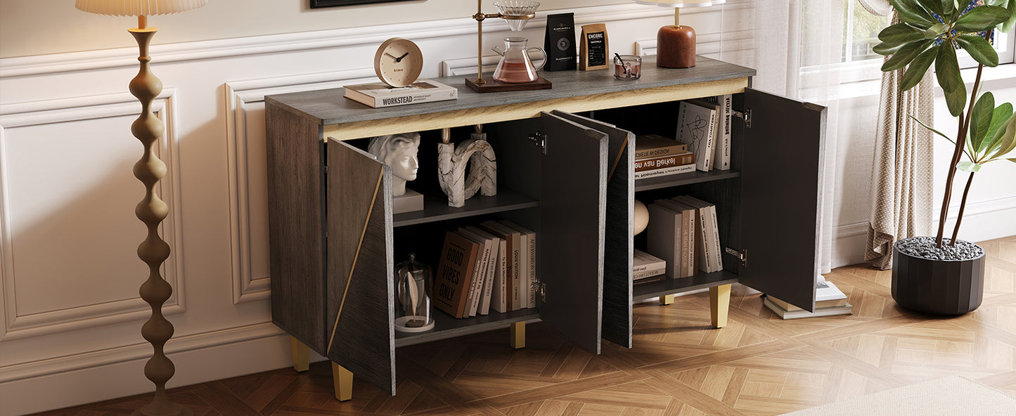TREXM 60 inch buffet cabinet for dining room storage with doors open showing shelves