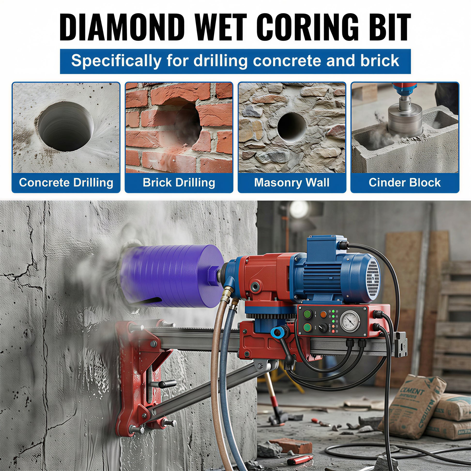 4 inch Diamond Dry Core Drill Bit, Upgraded Welded Core Bits for Concrete with Rebar, Masonry, Brick, Mortar – 5/8"-11 Thread,turbo image 11