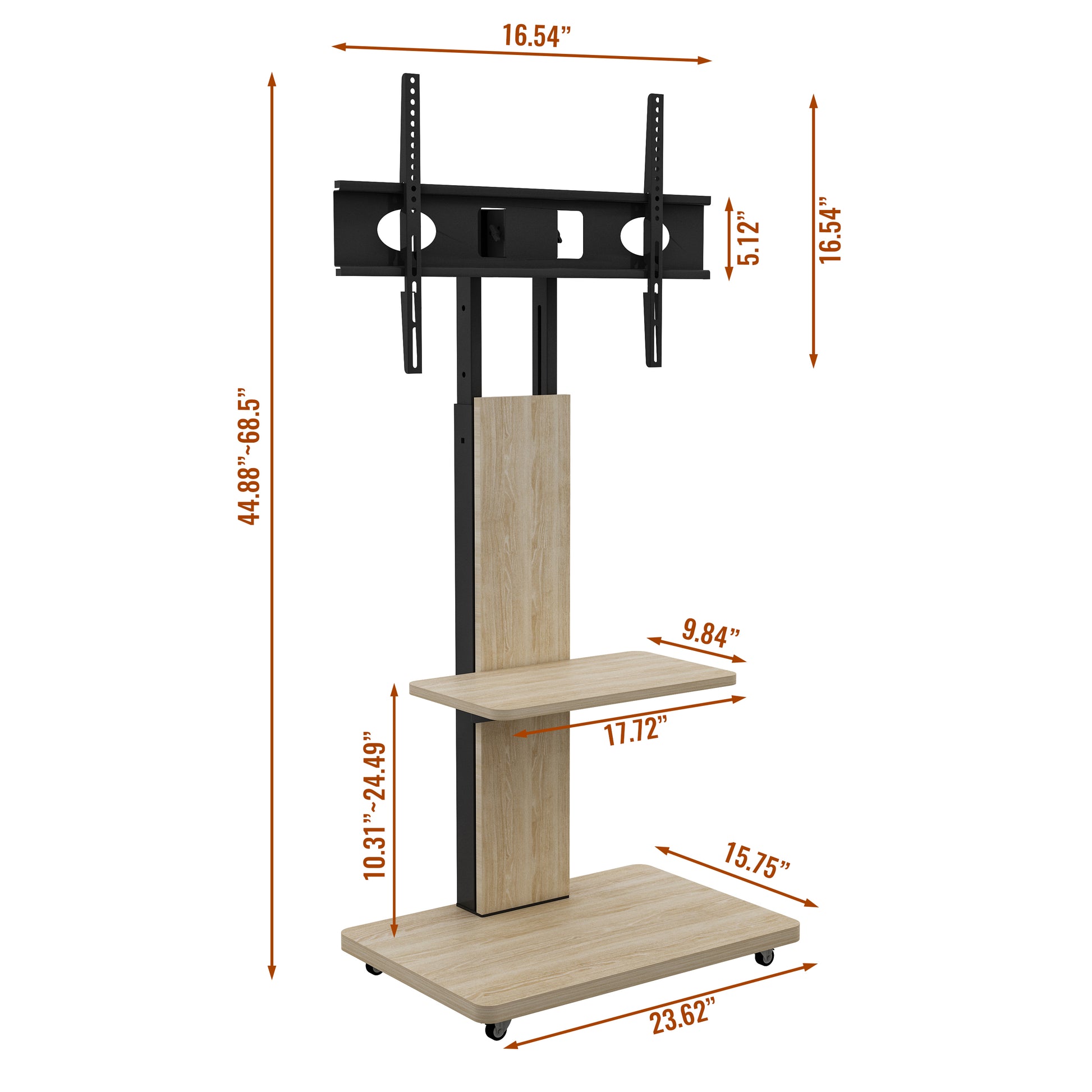 TV Stand with Shelf for Living Room, Bedroom,Offices,Mobile TV Cart for 32-75 inches,Floor Stand with Mount on Lockable Wheels,Natural image 9