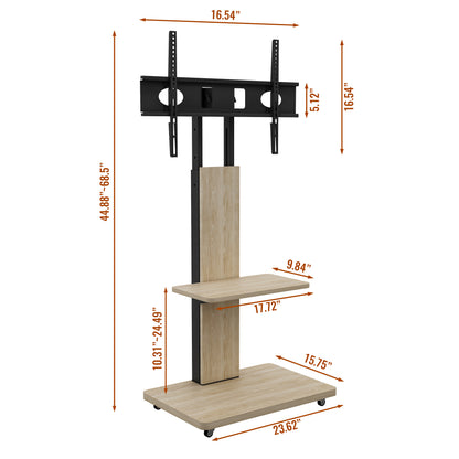 TV Stand with Shelf for Living Room, Bedroom,Offices,Mobile TV Cart for 32-75 inches,Floor Stand with Mount on Lockable Wheels,Natural image 9