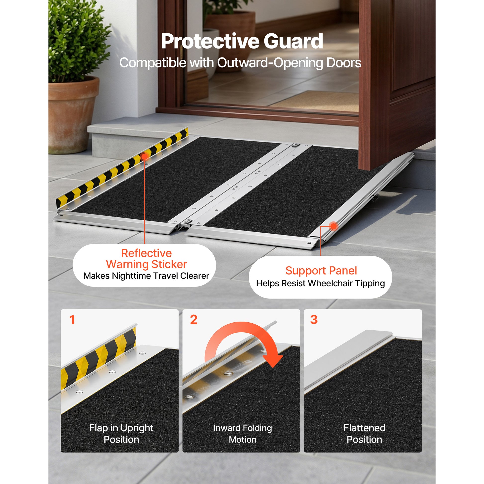 Portable Wheelchair Ramp, 3FT, Non-Slip Aluminum Folding Handicap Ramp for Wheelchair, 800 lbs Capacity, Door Threshold Ramps for Home Steps, Stairs, Entry, Threshold, Doorways, Scooter, Curbs image 7