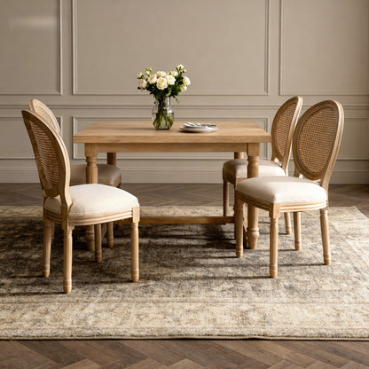French Style Solid Wood Frame Linen Fabric Rattan Back Dining Chair,Set of 2, Beige image 5