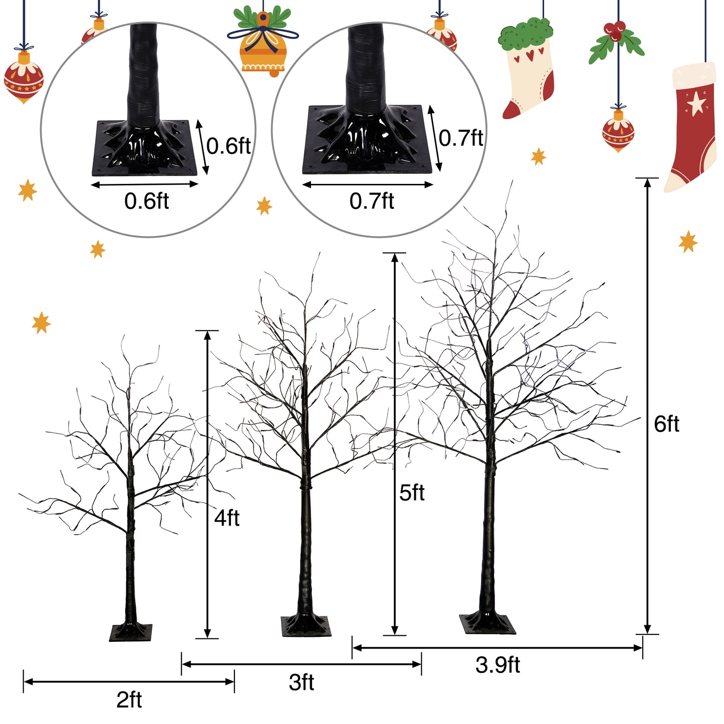 3 Pac Christmas Tree with Purple Lights, 4FT 5FT and 6FT, Lighted Black Tree for Christmas Decoration image 6