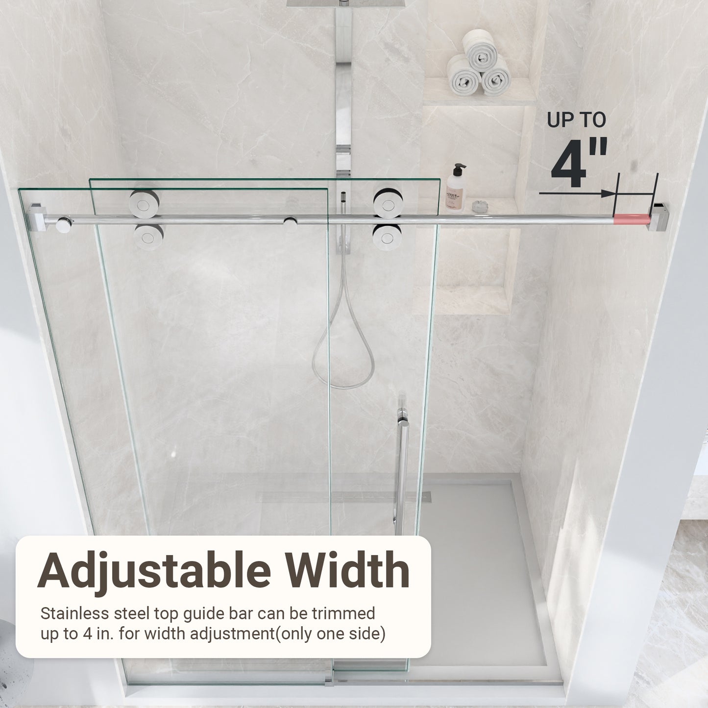 44"-48"W*76" H Frameless Single Sliding Shower Door – 5/16" (8mm) Clear Tempered Glass, Bypass Design with Chrome Finish image 11