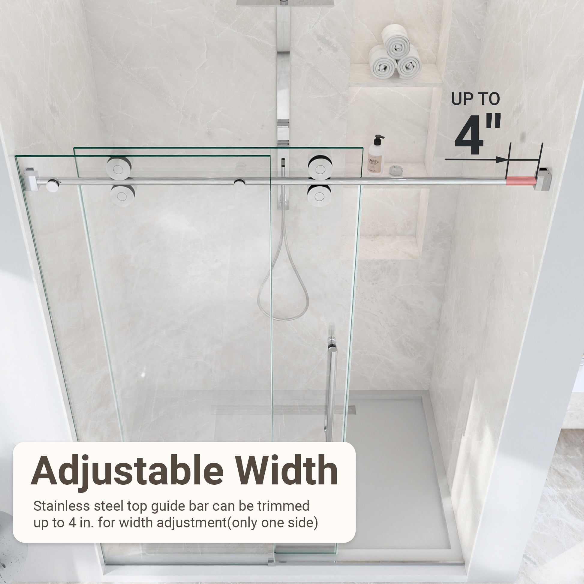 44"-48"W*76" H Frameless Single Sliding Shower Door – 5/16" (8mm) Clear Tempered Glass, Bypass Design with Chrome Finish image 11