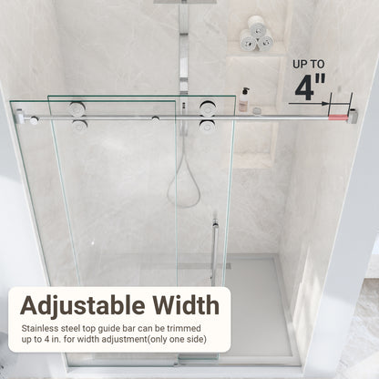 44"-48"W*76" H Frameless Single Sliding Shower Door – 5/16" (8mm) Clear Tempered Glass, Bypass Design with Chrome Finish image 11