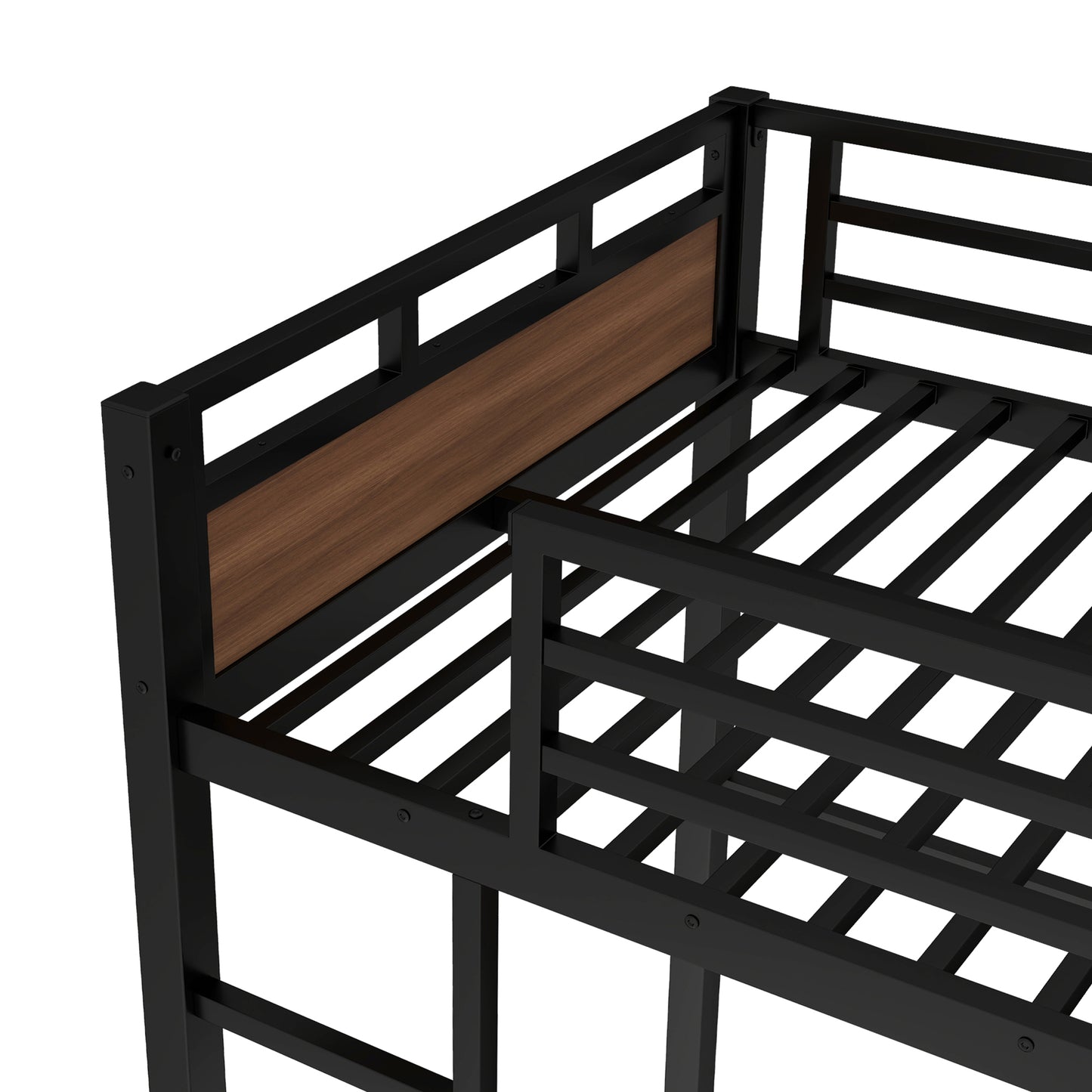 Twin XL over Twin XL Metal Bunk Bed/Metal Loft Bed,Separable Bunk Beds,with raised security fence,Walnut Color image 12
