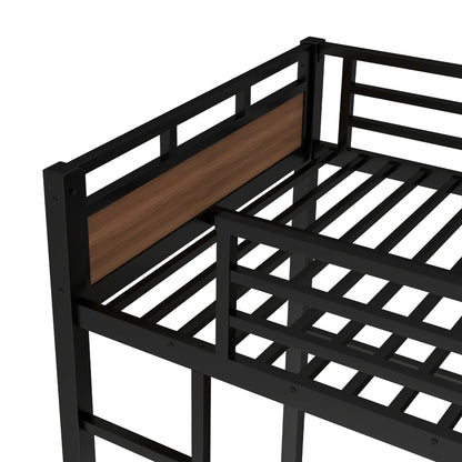 Twin XL over Twin XL Metal Bunk Bed/Metal Loft Bed,Separable Bunk Beds,with raised security fence,Walnut Color image 12
