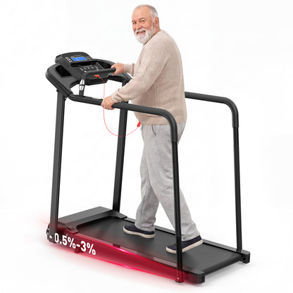 Walking Pad Treadmill for Senior, Foldable Exercise Treadmill with Stable and Safe Structural Design, Large LED Display for Elderly, Long Handrail for Balance, 300 Lbs Capacity image 2