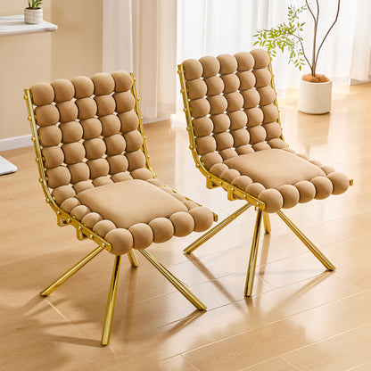 Set of 2 Tufted Ball Backrest Swivel Chair with Gold Metal Legs, Stylish Armless Chair for Home Office, Bedroom & Dining Area image 2