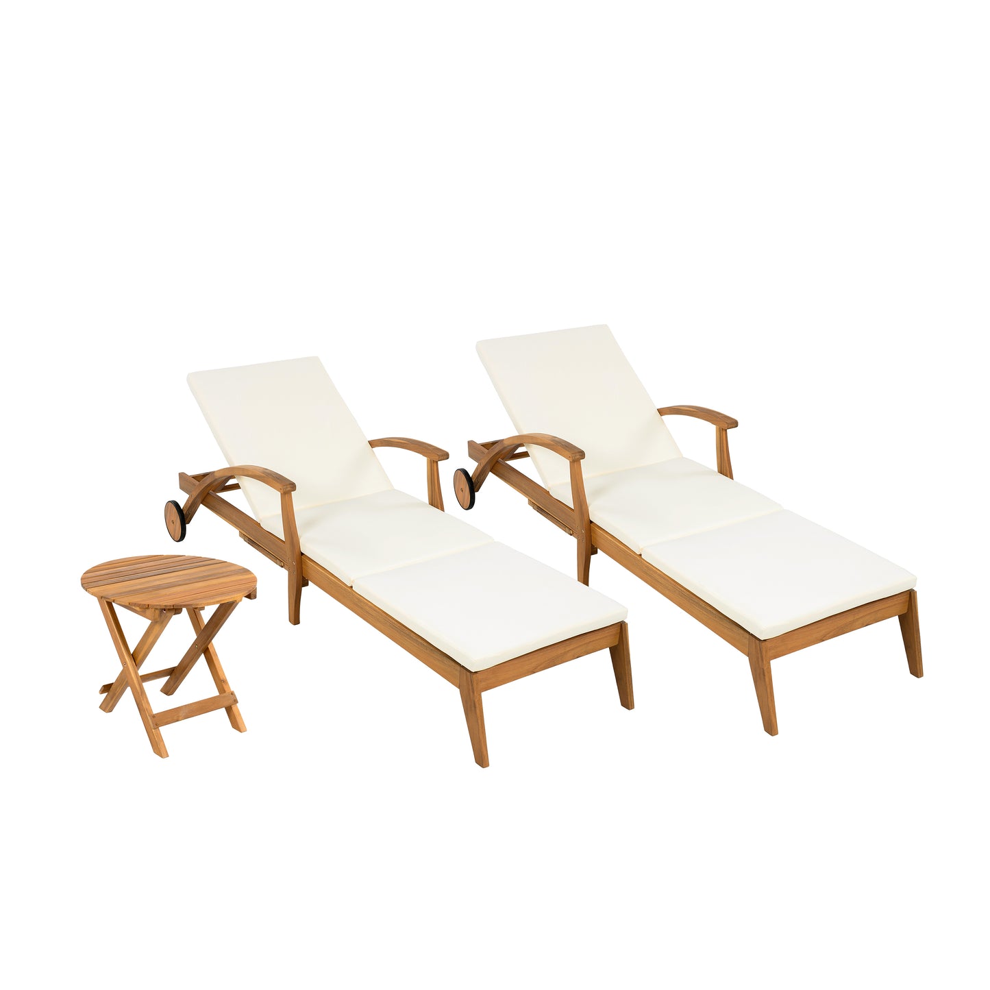 OUTDOOR RECLINER SIDE TABLE SET - COMES WITH 2 INCH CUSHION AND ADJUSTABLE BACKREST CHAISE LOUNGE WITH WHEEL & FOLDABLE AND ADJUSTABLE ACACIA WOOD SIDE TABLE FOR POOLSIDE PORCH image 10