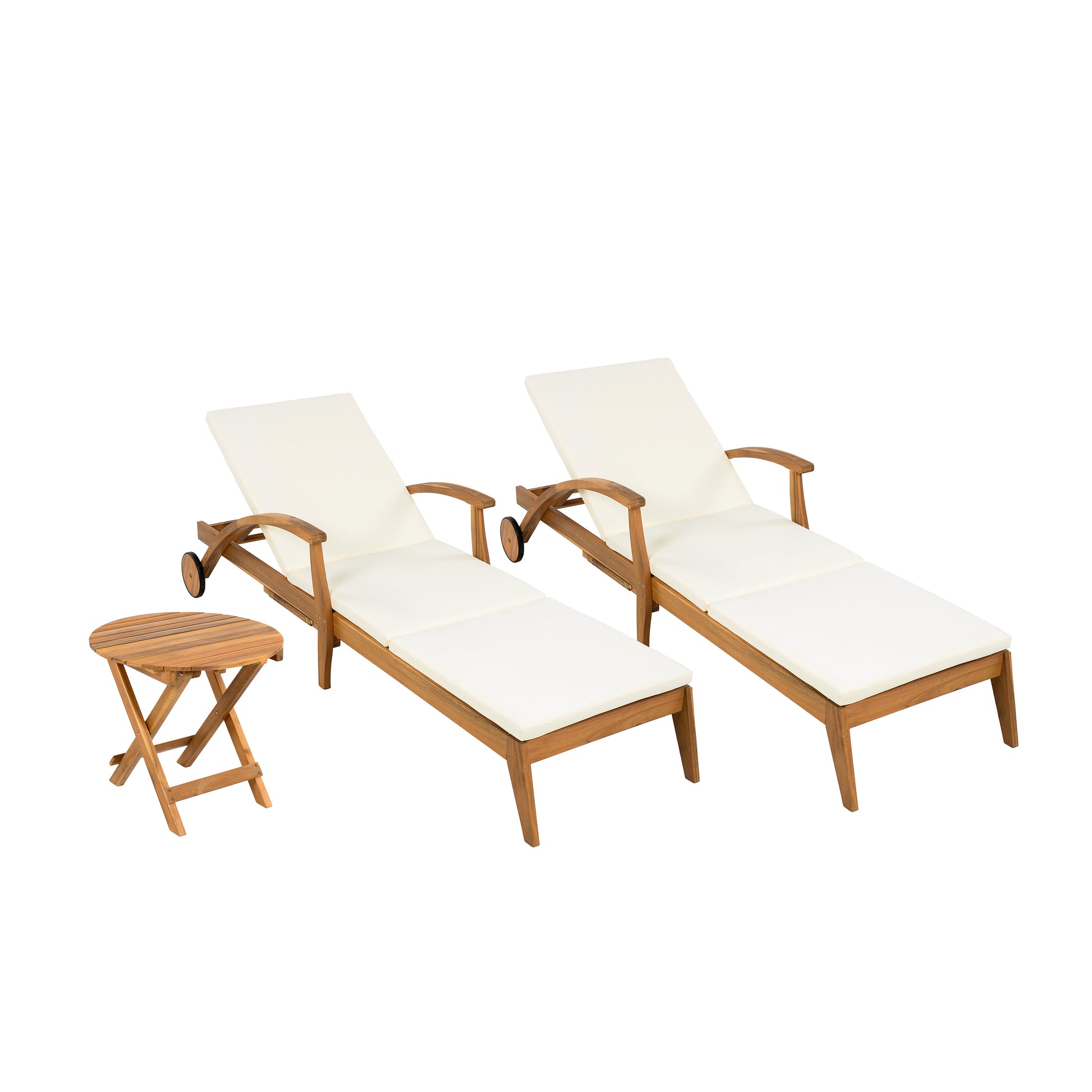 OUTDOOR RECLINER SIDE TABLE SET - COMES WITH 2 INCH CUSHION AND ADJUSTABLE BACKREST CHAISE LOUNGE WITH WHEEL & FOLDABLE AND ADJUSTABLE ACACIA WOOD SIDE TABLE FOR POOLSIDE PORCH image 10