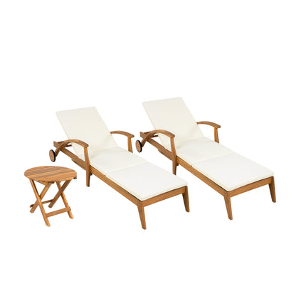 OUTDOOR RECLINER SIDE TABLE SET - COMES WITH 2 INCH CUSHION AND ADJUSTABLE BACKREST CHAISE LOUNGE WITH WHEEL & FOLDABLE AND ADJUSTABLE ACACIA WOOD SIDE TABLE FOR POOLSIDE PORCH image 10