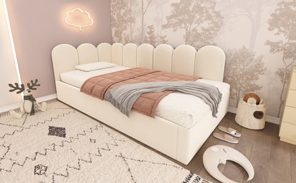 Upholstered Bed Daybed With Pull-Out Bed, Twin Size Single Sofa Bed,Guest Beds For Adults and Children, Bed With Metal Slatted Frame, Velvet, Beige (Without Mattress) image 12