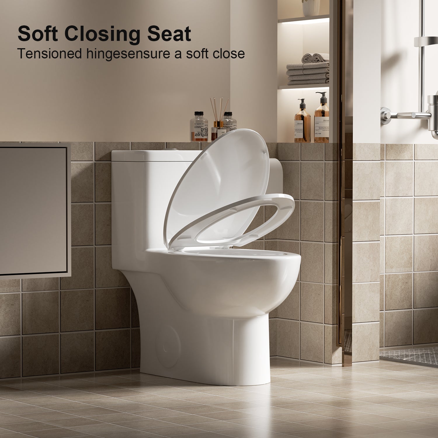 1.1/1.6 GPF Tornado Flush One-Piece Toilet with Comfort Chair Seat ADA Height 17",Powerful & Quiet Dual Flush Modern Toilet,Siphonic S-trap 12",Rimless Bowl with Soft Closing Seat,Gloss White GW-006 image 10
