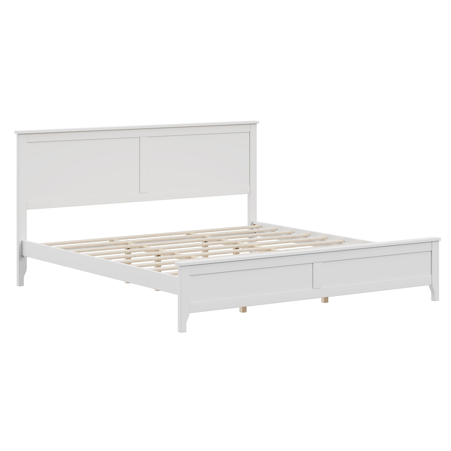 Modern Solid Wood King Size Platform Bed with Sturdy Wooden Slats Support,No Box Spring Needed, White(Old SKU:N701P300990K) image 4