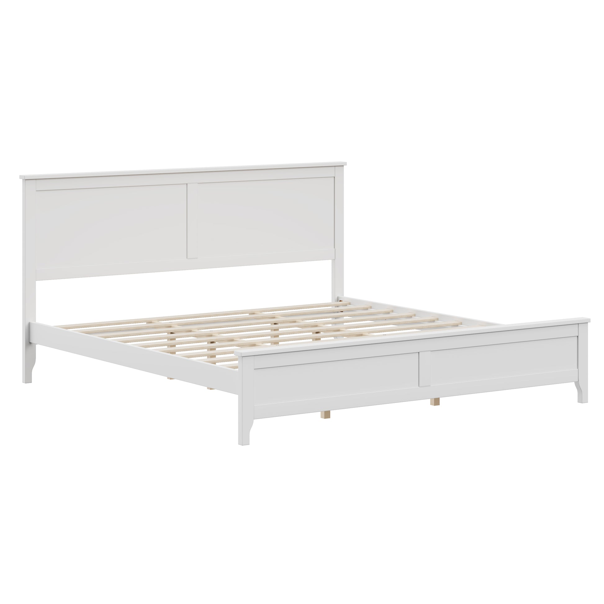Modern Solid Wood King Size Platform Bed with Sturdy Wooden Slats Support,No Box Spring Needed, White(Old SKU:N701P300990K) image 4
