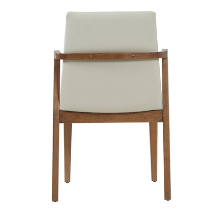 Mid-Century Modern Dining Chairs Set of 2 - Beige PU Upholstered Armchairs with Walnut Color Rubber Wood Frame, 250lbs Capacity for Kitchen & Dining Room image 9