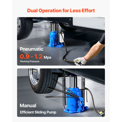 Air Hydraulic Bottle Jack, 32 Ton (70546.9 lbs) Capacity, 10-16.3 Inch Lifting Range, Pneumatic/Manual Heavy Duty Welded Bottle Jack with Pump for Car, SUV, Pickup, Truck, RV, Auto Repair, Blue image 4