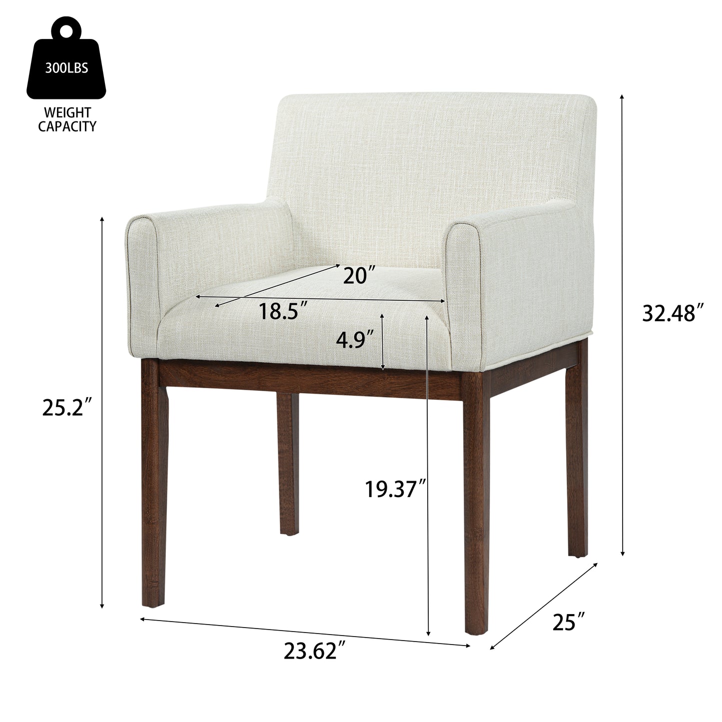 Modern Upholstered Dining Chair with Arms, Rubber Wood leg, Fabric & Foam Padded Seat for Kitchen, Dining Room, Living Room(Set of 2),Brown+Beige image 5