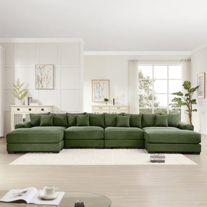 170"Oversized Cloud Modular U-Shape Sectional Couch,Premium Corduroy Fabric With An Ottoman,Deep Seat Wide Armrests,8 Throw Pillows Good Resilience Cushion,Easy Assembly,For Living Rooms Studies,Green image 3