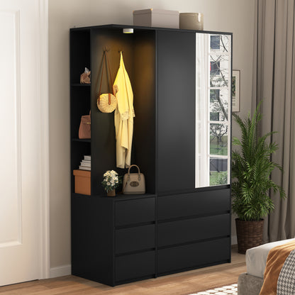 Wardrobe Closet 71.7" H, Bedroom Wooden Wardrobe with 2 Doors 6 Drawers, Modern Clothing Storage Cabinet Combination with Storage Shelves and Hanging Rail, Black image 1