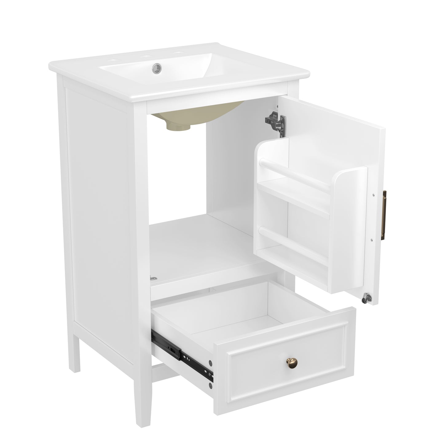 20" Bathroom Vanity with Sink, Bathroom Cabinet with A Door, Door Shelf Storage and Adiustable Foot Pads, A Drawer, White(Old SKU:N725P192821K) image 11