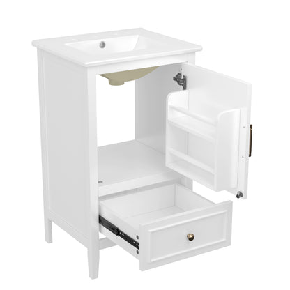 20" Bathroom Vanity with Sink, Bathroom Cabinet with A Door, Door Shelf Storage and Adiustable Foot Pads, A Drawer, White(Old SKU:N725P192821K) image 11