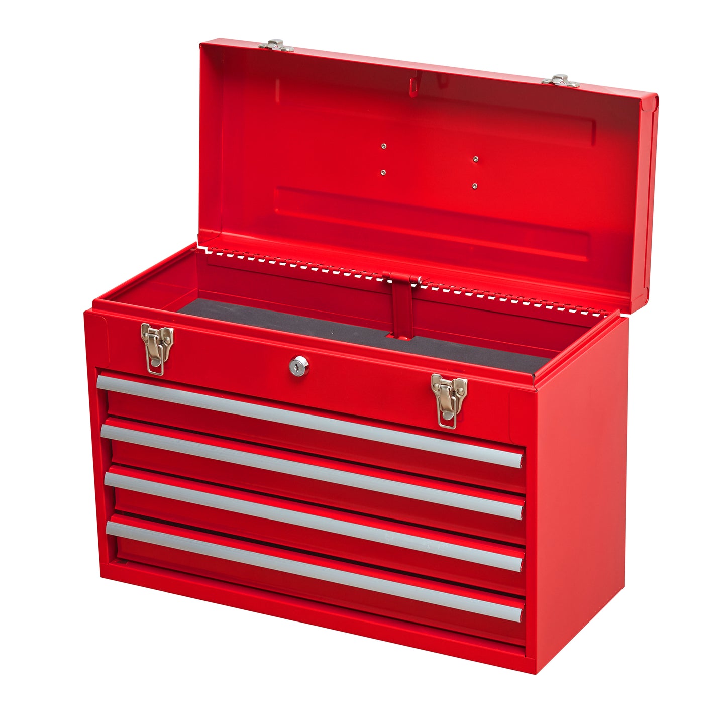 Metal Tool Box with 4 Drawers Portable Steel Tool Chest with Metal Cylinder Lock and Latch Closure, Liner, Red Powder coating, suitable for Garage, Warehouse and Outdoor Repair job-Red image 4