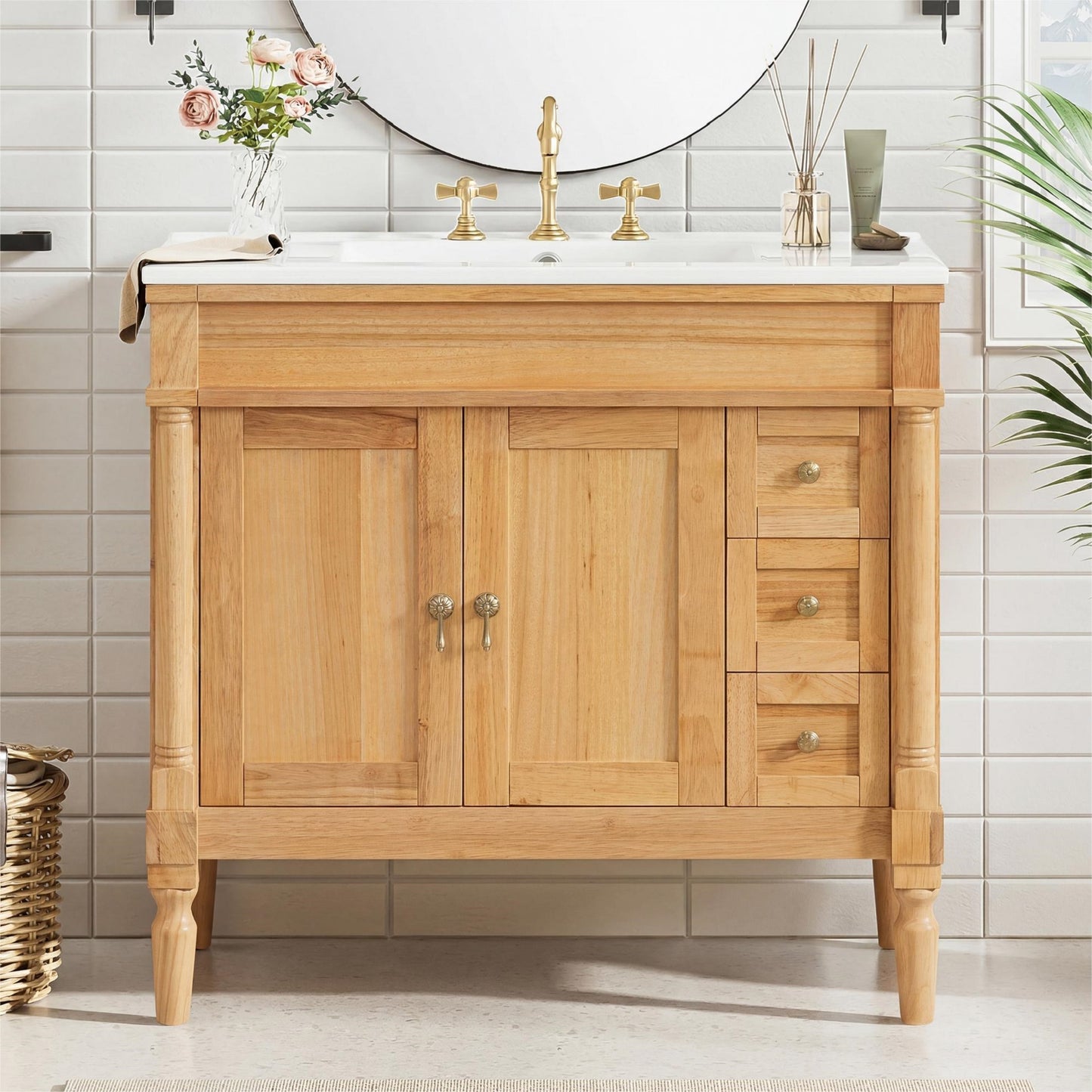 36" Bathroom Vanity with Ceramic Sink, Soft Close Doors, Adjustable Shelves, Modern Storage Cabinet for Small and Medium Bathrooms image 1