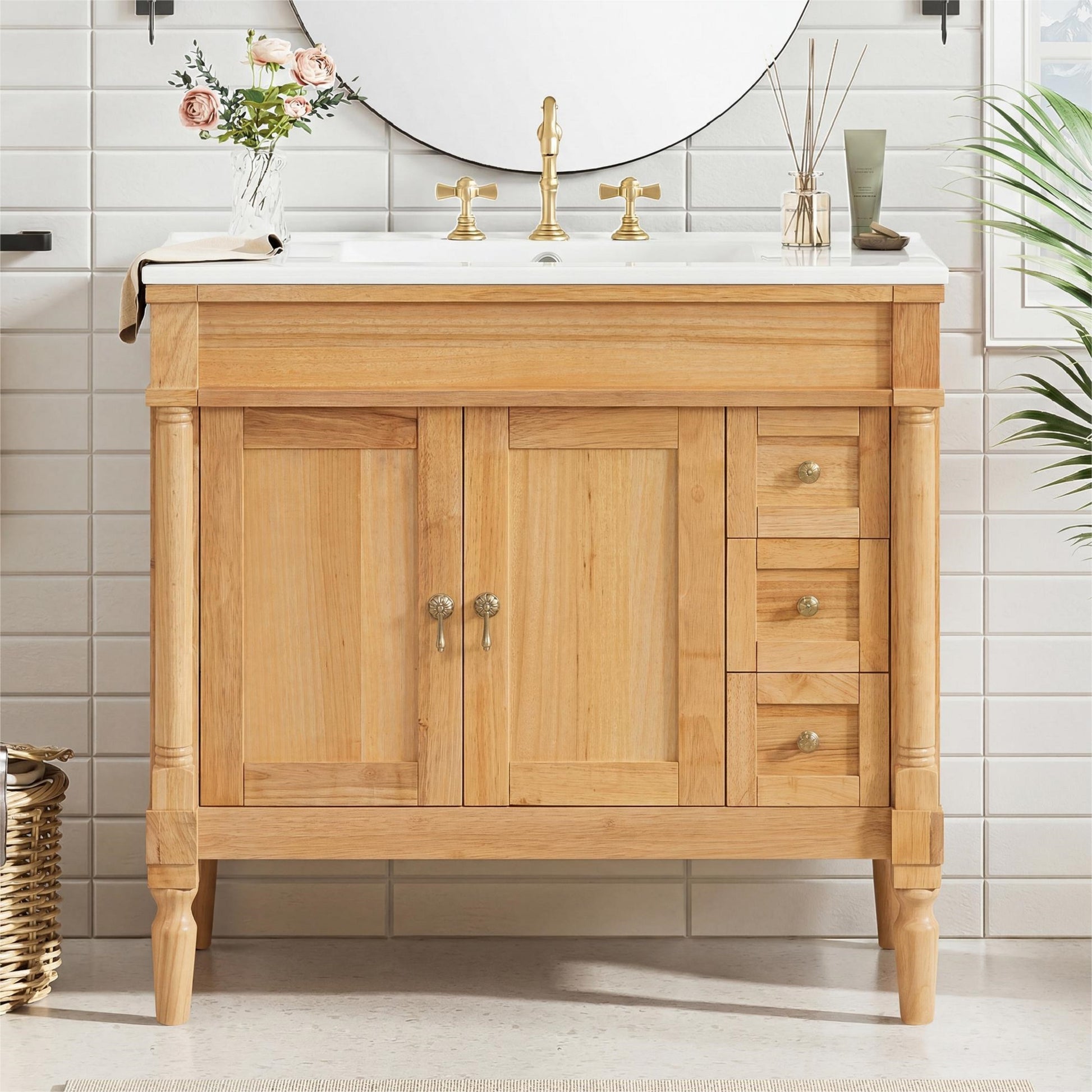 36" Bathroom Vanity with Ceramic Sink, Soft Close Doors, Adjustable Shelves, Modern Storage Cabinet for Small and Medium Bathrooms image 1