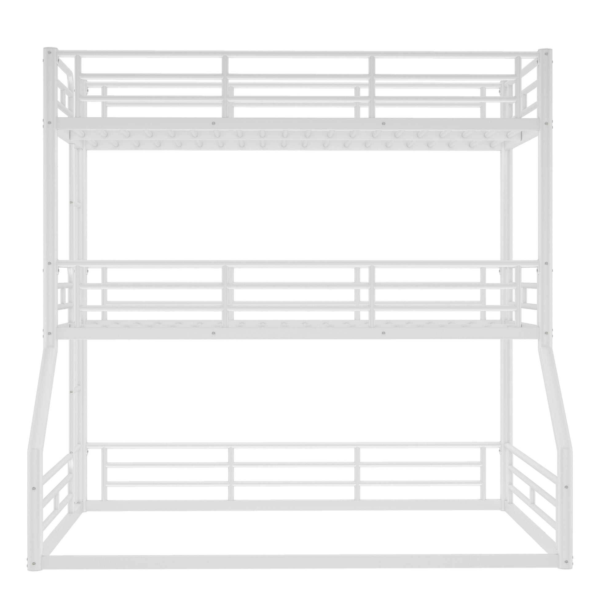 Twin over Twin over Full Bunk Bed, Metal Triple Bunk Bed with Safety Guardrails, Heavy-duty Bunk Bed with Noise-reduced Design, White image 11
