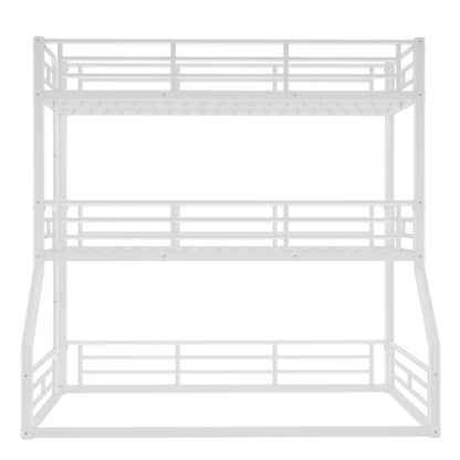 Twin over Twin over Full Bunk Bed, Metal Triple Bunk Bed with Safety Guardrails, Heavy-duty Bunk Bed with Noise-reduced Design, White image 11